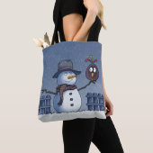 Sneeuwman met vogel tote bag (Dichtbij)