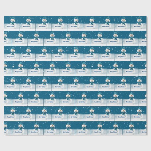 Sneeuwman met vrolijk kerstbord cadeaupapier (Vlak)