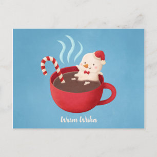 Sneeuwman met warme wensen in cacaokop punsansieka briefkaart