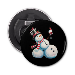 Sneeuwman met wijn Kerst Grappig Kerstcadeau Button Flesopener