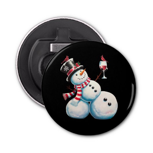 Sneeuwman met wijn Kerst Grappig Kerstcadeau Button Flesopener (Voorkant)