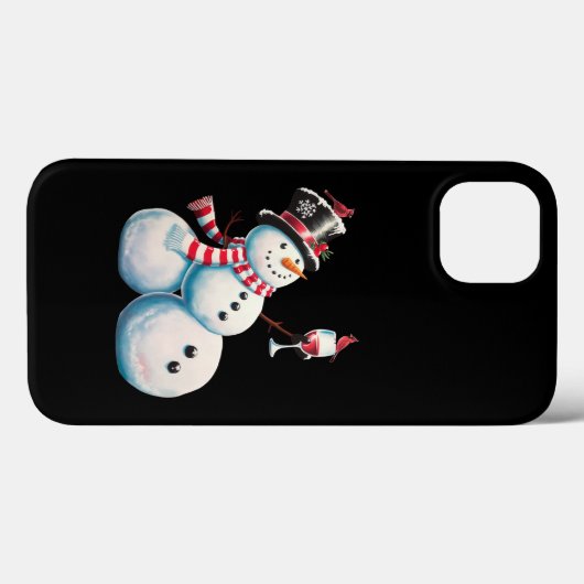 Sneeuwman met wijn Kerst Grappig Kerstcadeau Case-Mate iPhone Case (Achterkant (horizontaal))