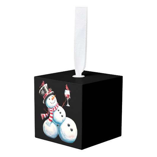 Sneeuwman met wijn Kerst Grappig Kerstcadeau Decoratie (Voorkant hoekig)