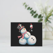 Sneeuwman met wijn Kerst Grappig Kerstcadeau Feestdagenkaart (Staand voorkant)