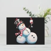 Sneeuwman met wijn Kerst Grappig Kerstcadeau Feestdagenkaart (Staand voorkant)