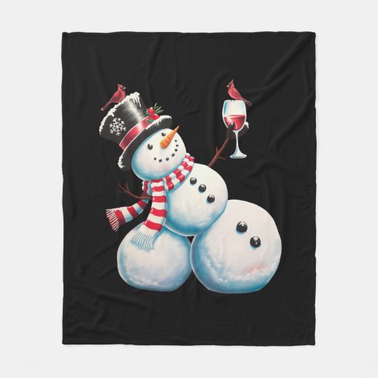 Sneeuwman met wijn Kerst Grappig Kerstcadeau Fleece Deken (Voorkant)