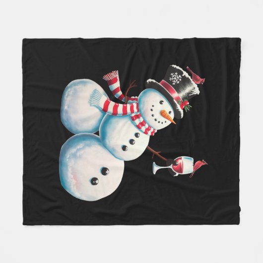 Sneeuwman met wijn Kerst Grappig Kerstcadeau Fleece Deken (Voorkant (Horizontaal))