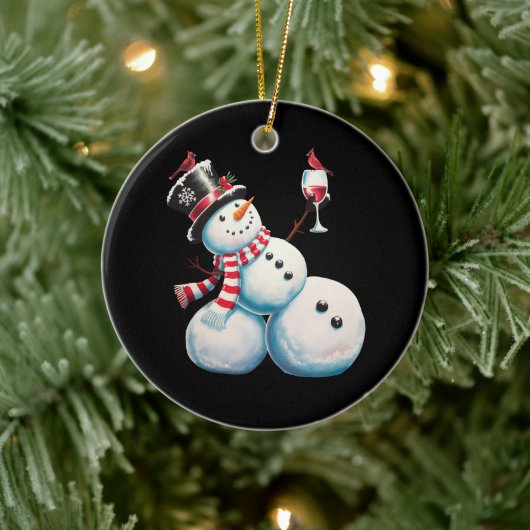 Sneeuwman met wijn Kerst Grappig Kerstcadeau Keramisch Ornament (Boom)