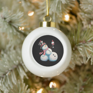 Sneeuwman met wijn Kerst Grappig Kerstcadeau Keramische Bal Ornament