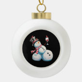 Sneeuwman met wijn Kerst Grappig Kerstcadeau Keramische Bal Ornament (Voorkant)