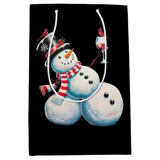 Sneeuwman met wijn Kerst Grappig Kerstcadeau Medium Cadeauzakje (Voorkant)