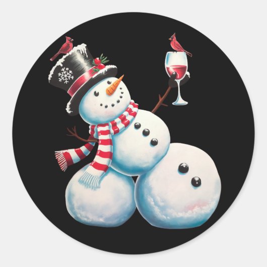 Sneeuwman met wijn Kerst Grappig Kerstcadeau Ronde Sticker (Voorkant)