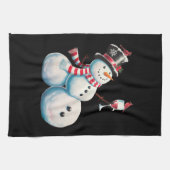 Sneeuwman met wijn Kerst Grappig Kerstcadeau Theedoek (Horizontaal)