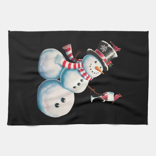 Sneeuwman met wijn Kerst Grappig Kerstcadeau Theedoek (Horizontaal)