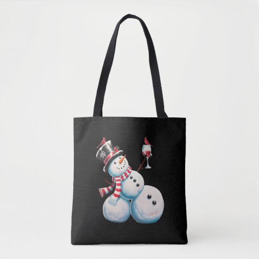 Sneeuwman met wijn Kerst Grappig Kerstcadeau Tote Bag (Voorkant)