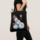 Sneeuwman met wijn Kerst Grappig Kerstcadeau Tote Bag (Dichtbij)