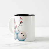 Sneeuwman met wijn Kerst Grappig Kerstcadeau Tweekleurige Koffiemok (Voorkant links)