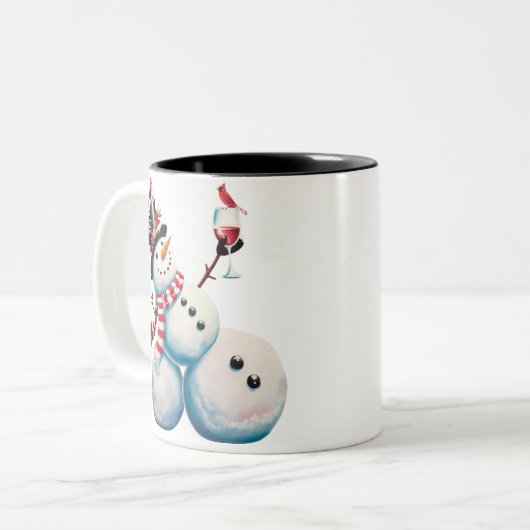 Sneeuwman met wijn Kerst Grappig Kerstcadeau Tweekleurige Koffiemok (Voorkant links)