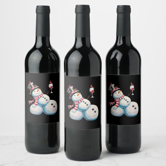 Sneeuwman met wijn Kerst Grappig Kerstcadeau Wijn Etiket (Flessen)