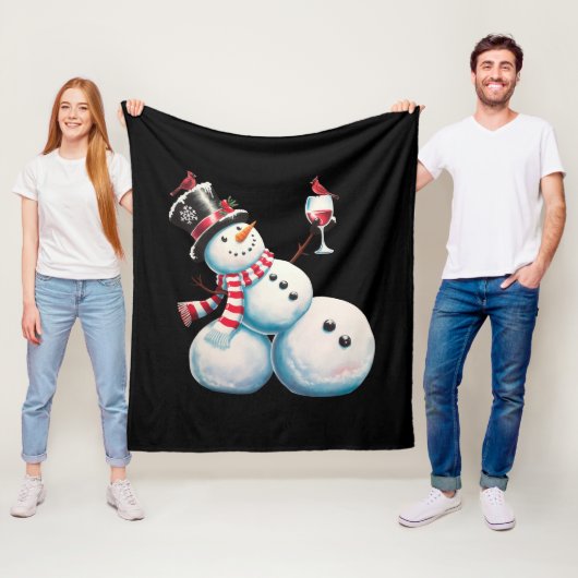 Sneeuwman met wijn Kerstmis Grappig Kerstcadeau Fleece Deken (In situ)
