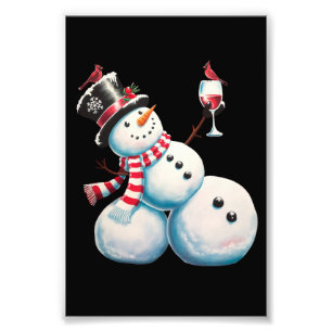 Sneeuwman met wijn Kerstmis Grappig Kerstcadeau Foto Afdruk