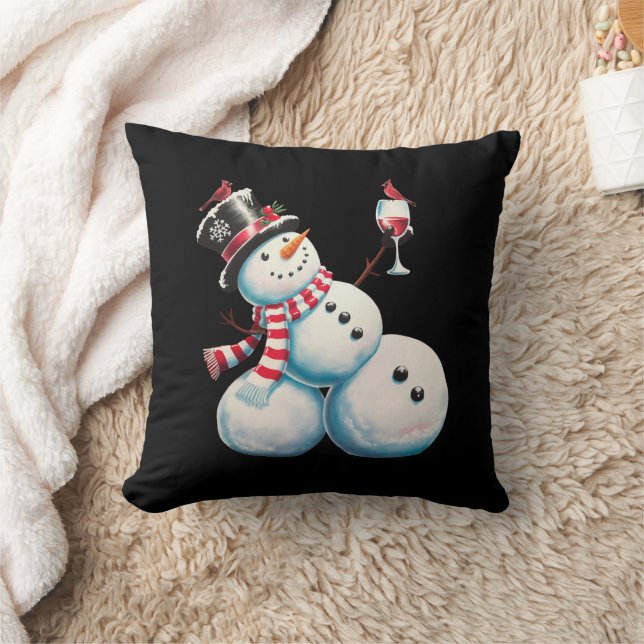 Sneeuwman met wijn Kerstmis Grappig Kerstcadeau Kussen (Deken)