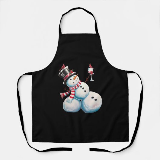 Sneeuwman met wijn Kerstmis Grappig Kerstcadeau Schort (Voorkant)