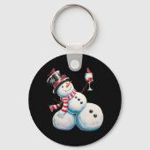 Sneeuwman met wijn Kerstmis Grappig Kerstcadeau Sleutelhanger (Voorkant)