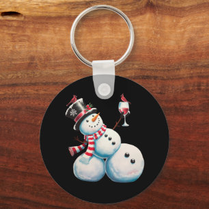 Sneeuwman met wijn Kerstmis Grappig Kerstcadeau Sleutelhanger