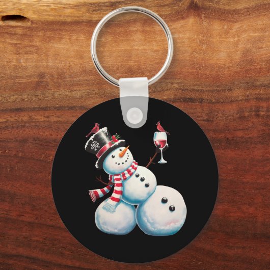 Sneeuwman met wijn Kerstmis Grappig Kerstcadeau Sleutelhanger (Voorkant)