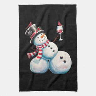 Sneeuwman met wijn Kerstmis Grappig Kerstcadeau Theedoek