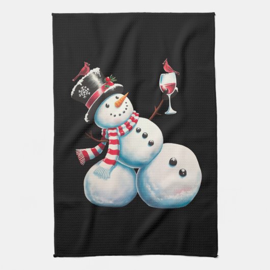 Sneeuwman met wijn Kerstmis Grappig Kerstcadeau Theedoek (Verticaal)