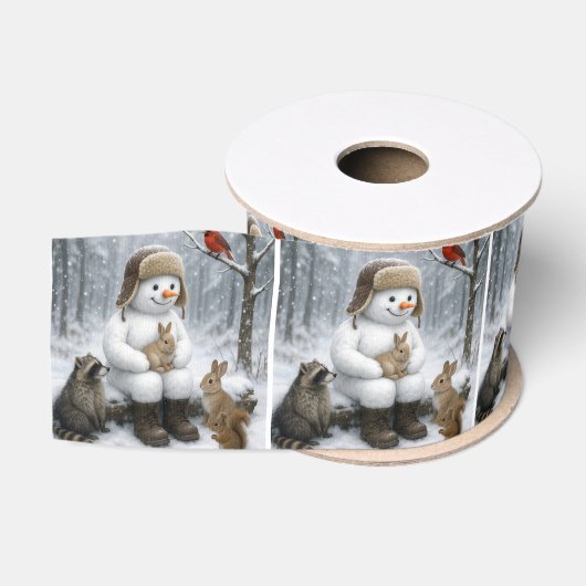 Sneeuwman met winter bosdieren grosgrain lint (Spoel)
