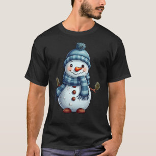 Sneeuwman met wortelneus Blauwe sjaal Sneeuwvlok C T-shirt