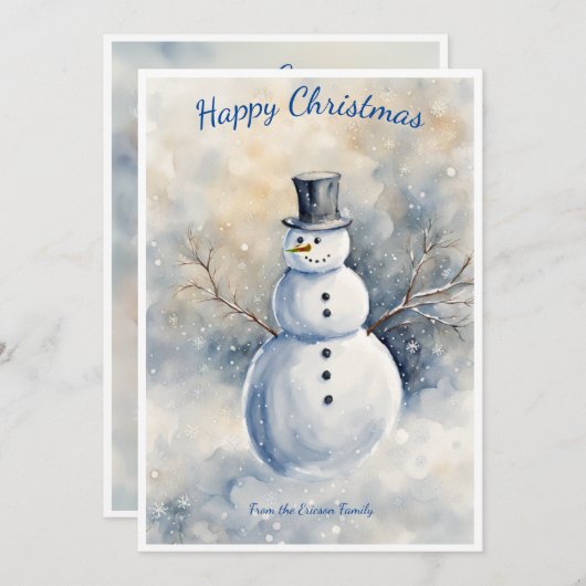 Sneeuwman:  minimalistisch winterwonderland feestdagenkaart (Voorkant / Achterkant)