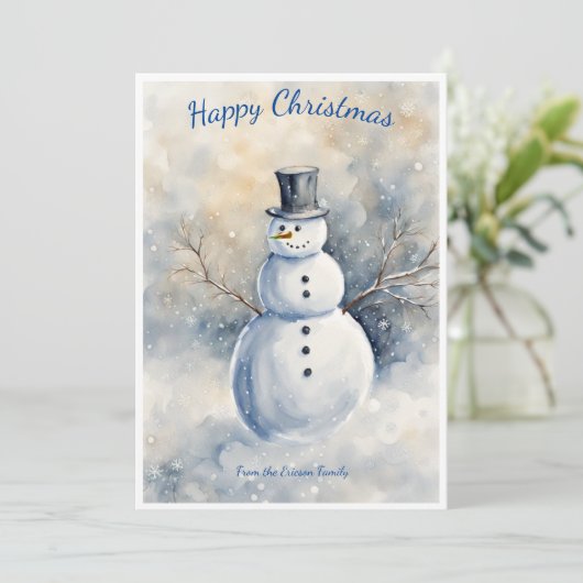 Sneeuwman:  minimalistisch winterwonderland feestdagenkaart (Staand voorkant)