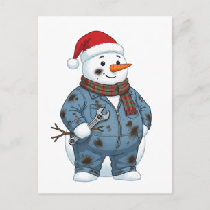 Sneeuwman monteur kerst 2026 vakantie blauwe kraag briefkaart