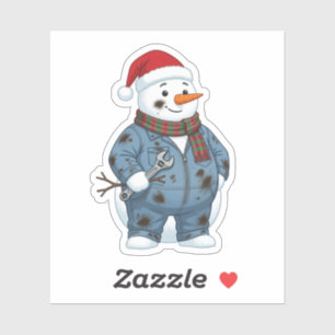 Sneeuwman monteur kerst 2026 vakantie blauwe kraag sticker