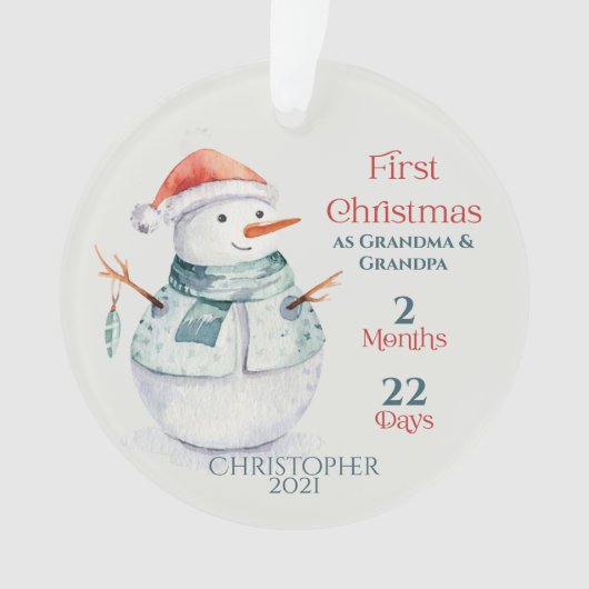 Sneeuwman Nieuwe Grootouders Eerste Kerstmis Ornament (voorkant)