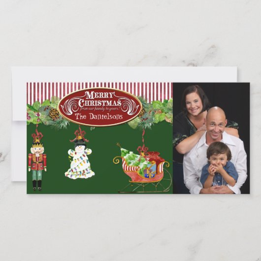 Sneeuwman Notenkraker Santa Sleigh kerstboom Feestdagenkaart (Voorkant)