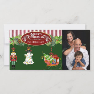 Sneeuwman Notenkraker Santa Sleigh kerstboom Feestdagenkaart