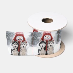Sneeuwman omhelst Siberische Husky honden Satijnen Lint