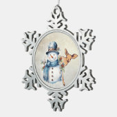 "Sneeuwman omsingeld in Holly" met een fawn Tin Sneeuwvlok Ornament (Rechts)