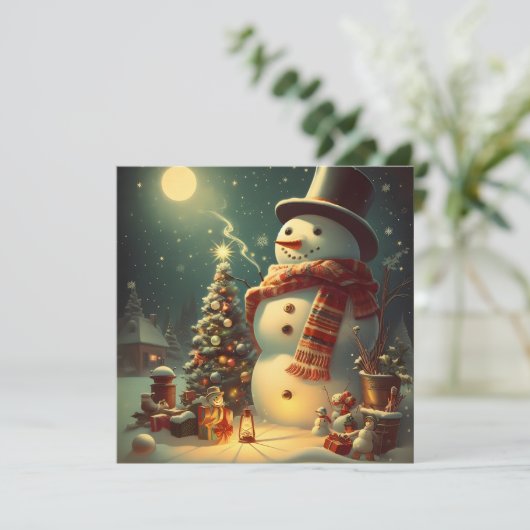 Sneeuwman onder de maan kaart (Staand voorkant)