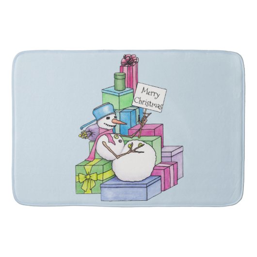 Sneeuwman ontspant op cadeaus badmat (Voorkant)