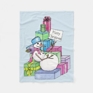 Sneeuwman ontspant op cadeaus fleece deken