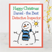 Sneeuwman Ontwerp Gelukkig Kerstmis Detective Insp Kaart (Gele Bloem)