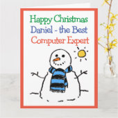 Sneeuwman Ontwerp Gelukkige Kerstmis aan Computer  Kaart (Gele Bloem)