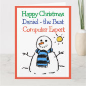 Sneeuwman Ontwerp Gelukkige Kerstmis aan Computer Kaart (Voorkant)