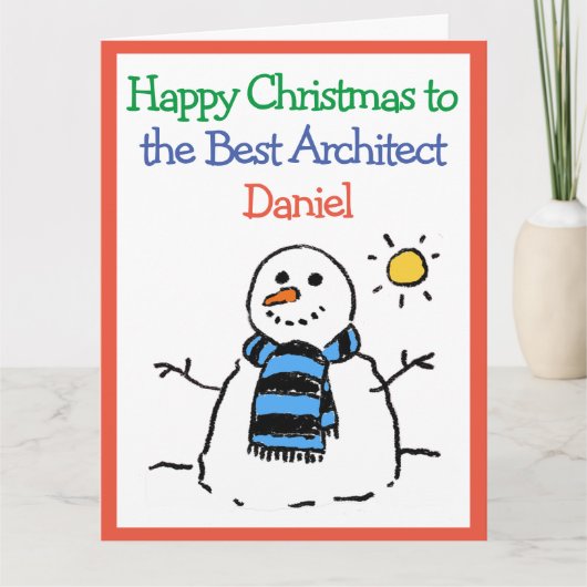 Sneeuwman Ontwerp Gelukkige Kerstmis aan een Archi Kaart (Voorkant)